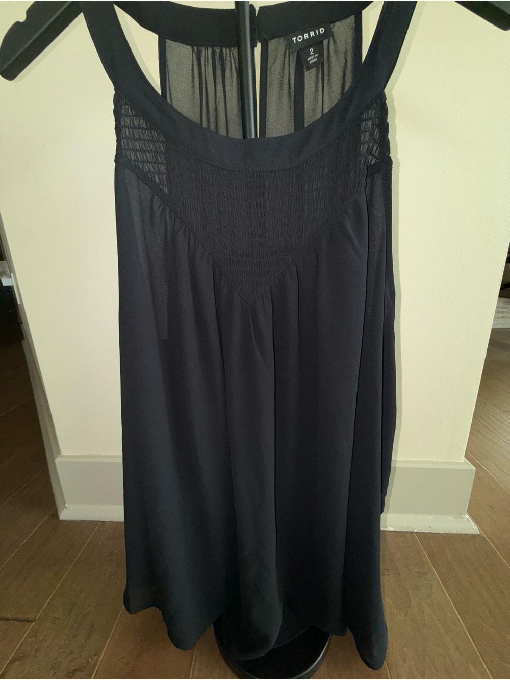Torrid Black Smocked Yoke Tank with Sheer Back